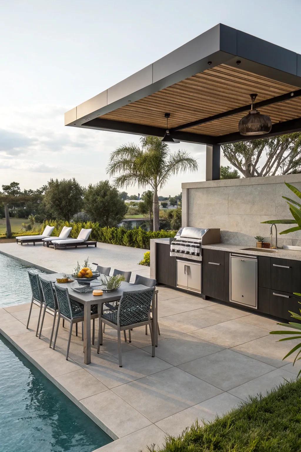 A waterside cooking area that offers the flawless combination of enjoyment and practicality.