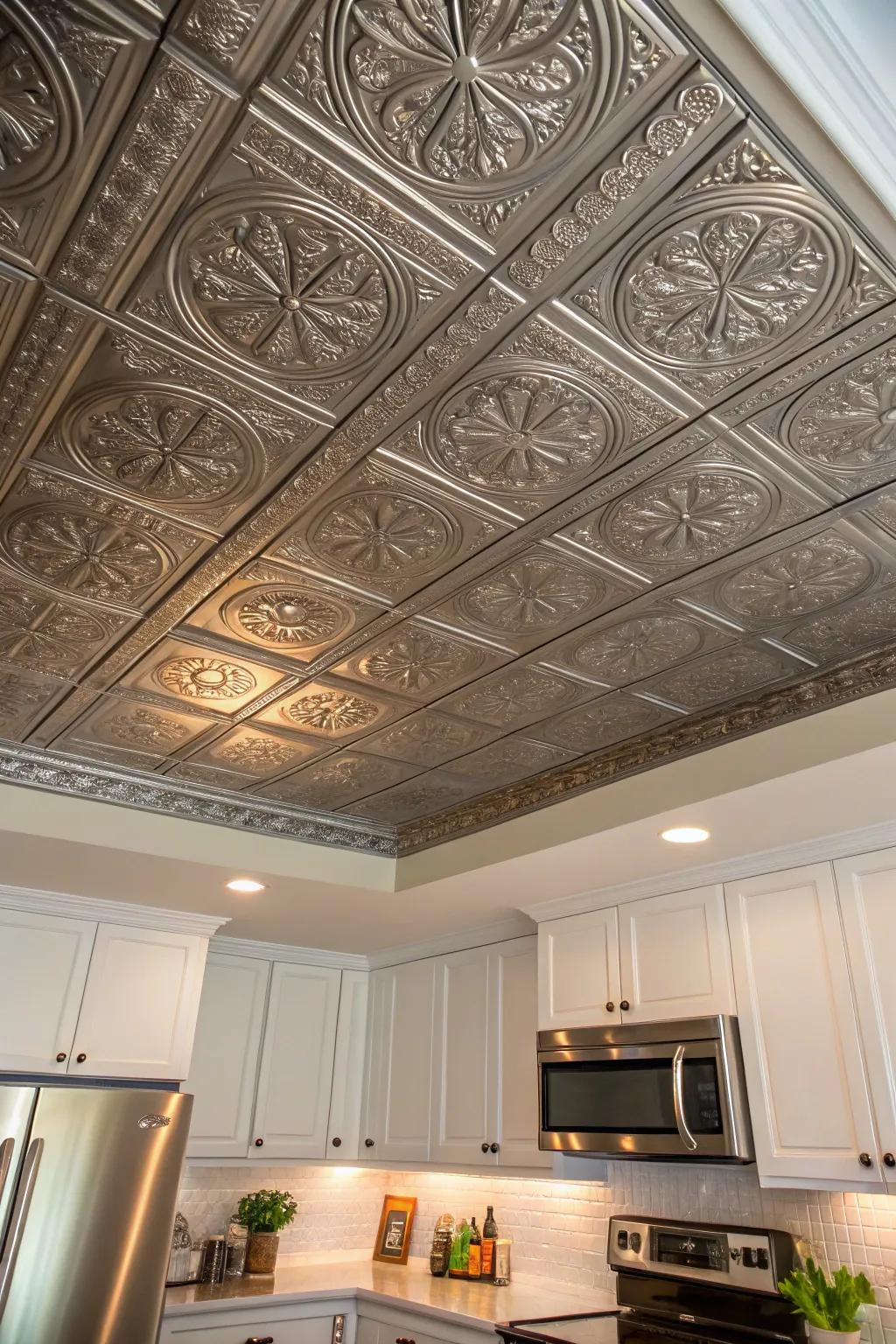Textured overhead panels contribute sophistication and historical appeal.