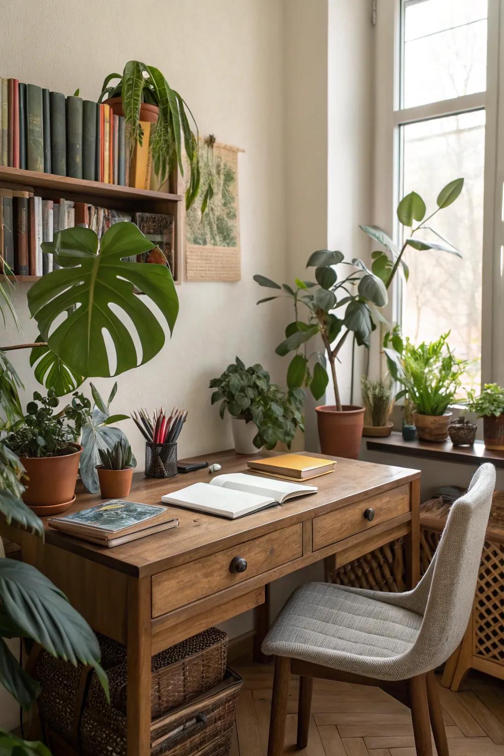 A fresh and welcoming study area showcasing natural elements.