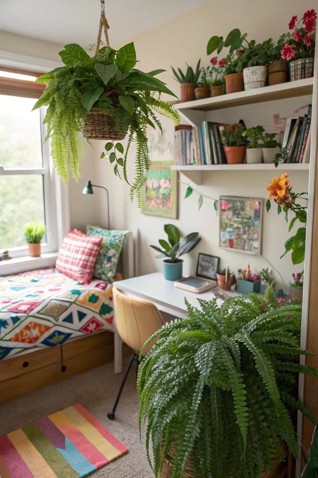 Houseplants amplify the freshness and atmosphere of the space.