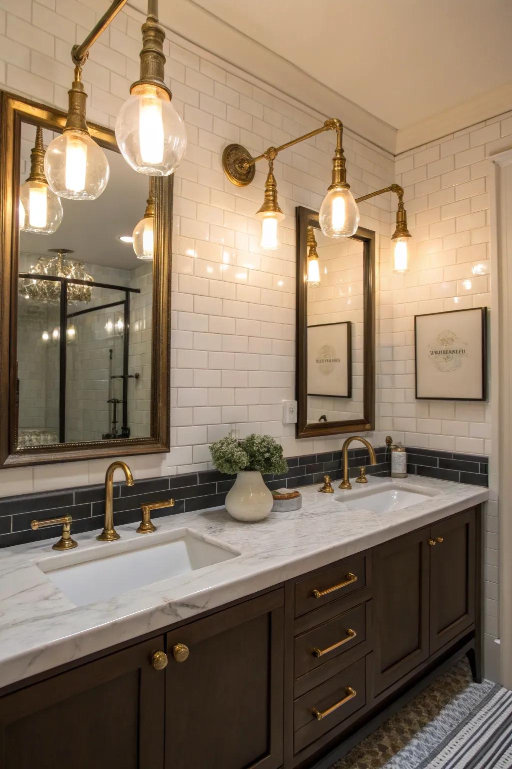 Vintage beauty that incorporates current design in bathroom illumination.