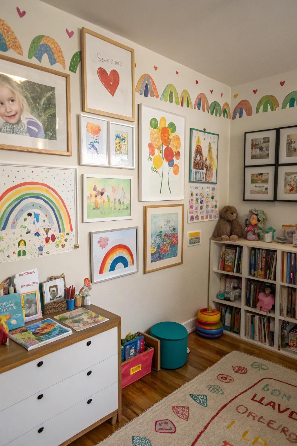 Eye-level art personalizes the space for children.