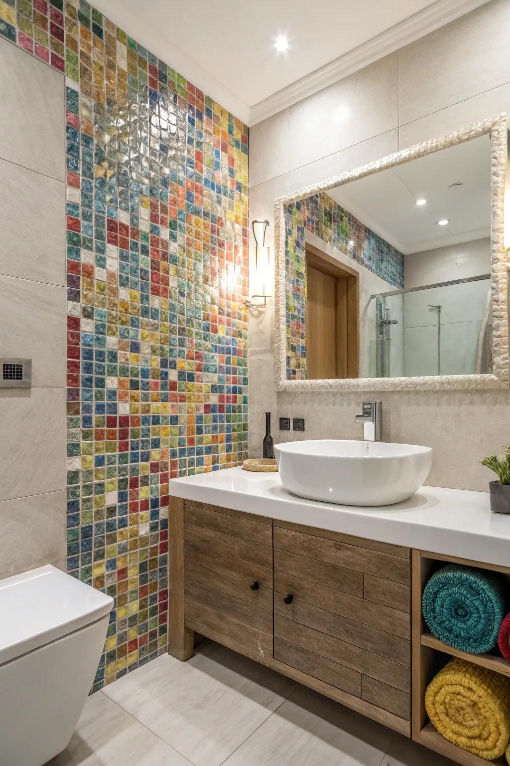 Add texture for a bathroom that’s visually and physically engaging.