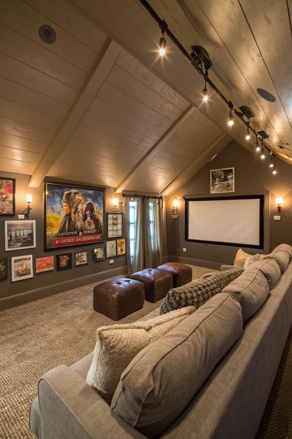Turn your attic space into a comfortable movie retreat.