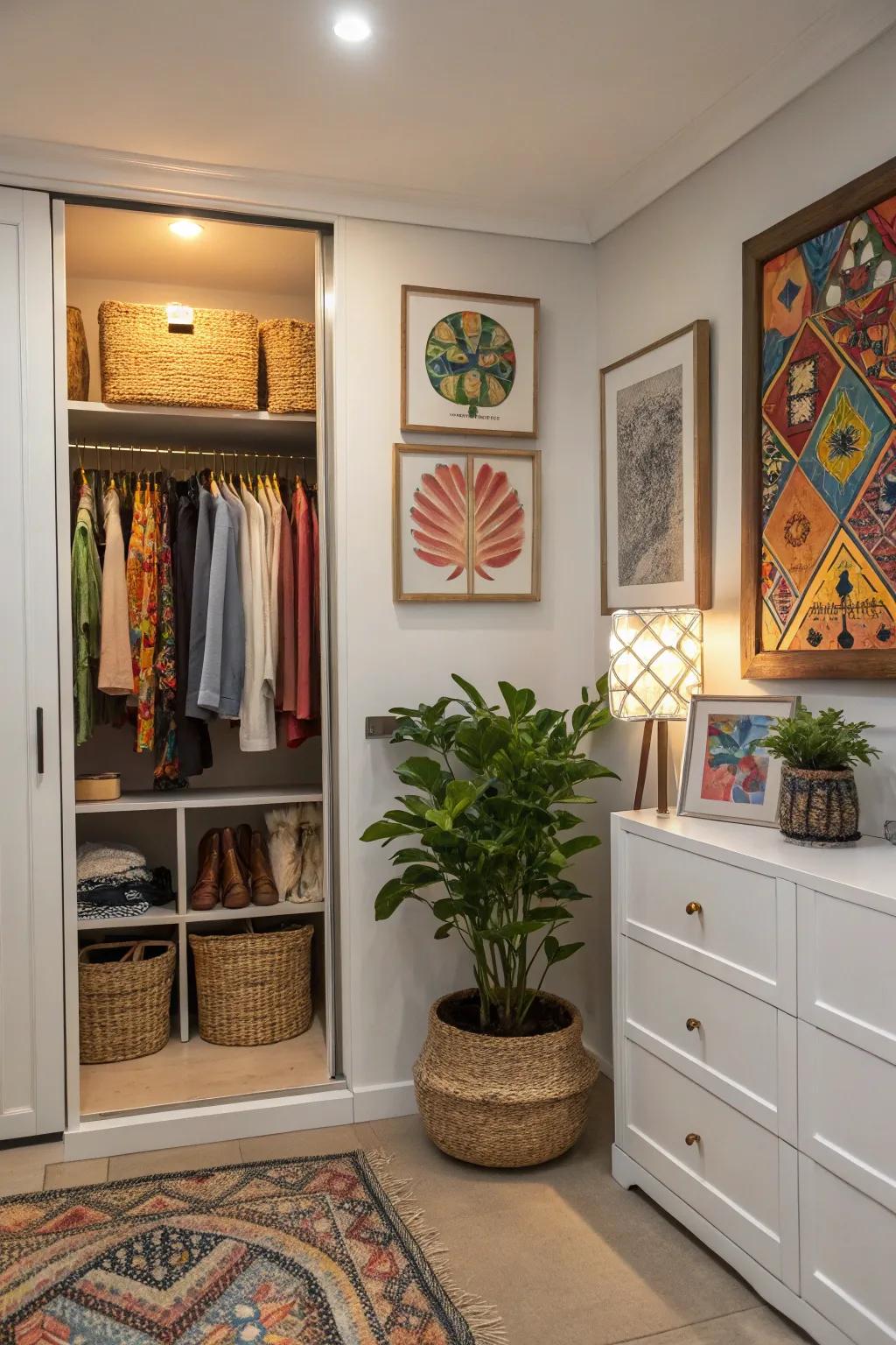 Personalized open closet with decorative elements