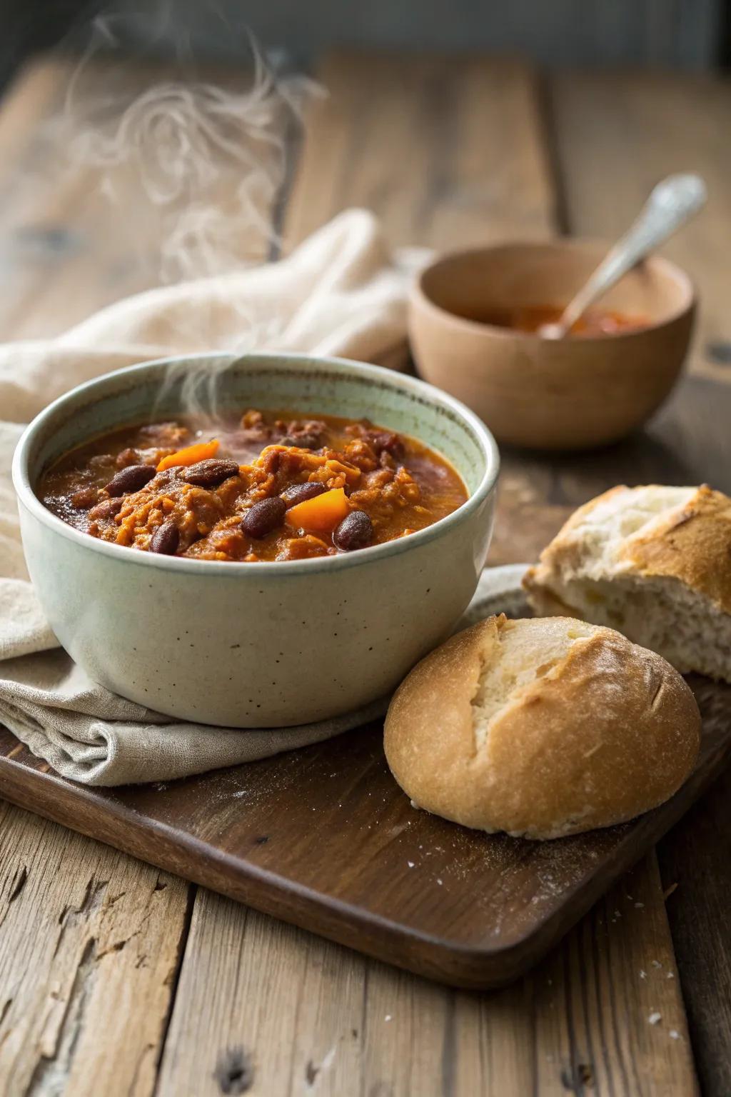 Pumpkin chili: A deeply satisfying and warming dish appropriate for Thanksgiving.