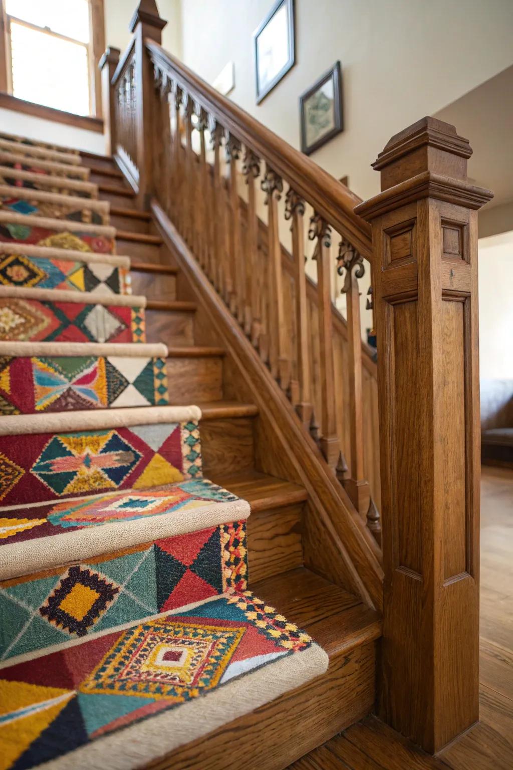 A dynamic step cover that adds warmth and flair to an oak staircase.