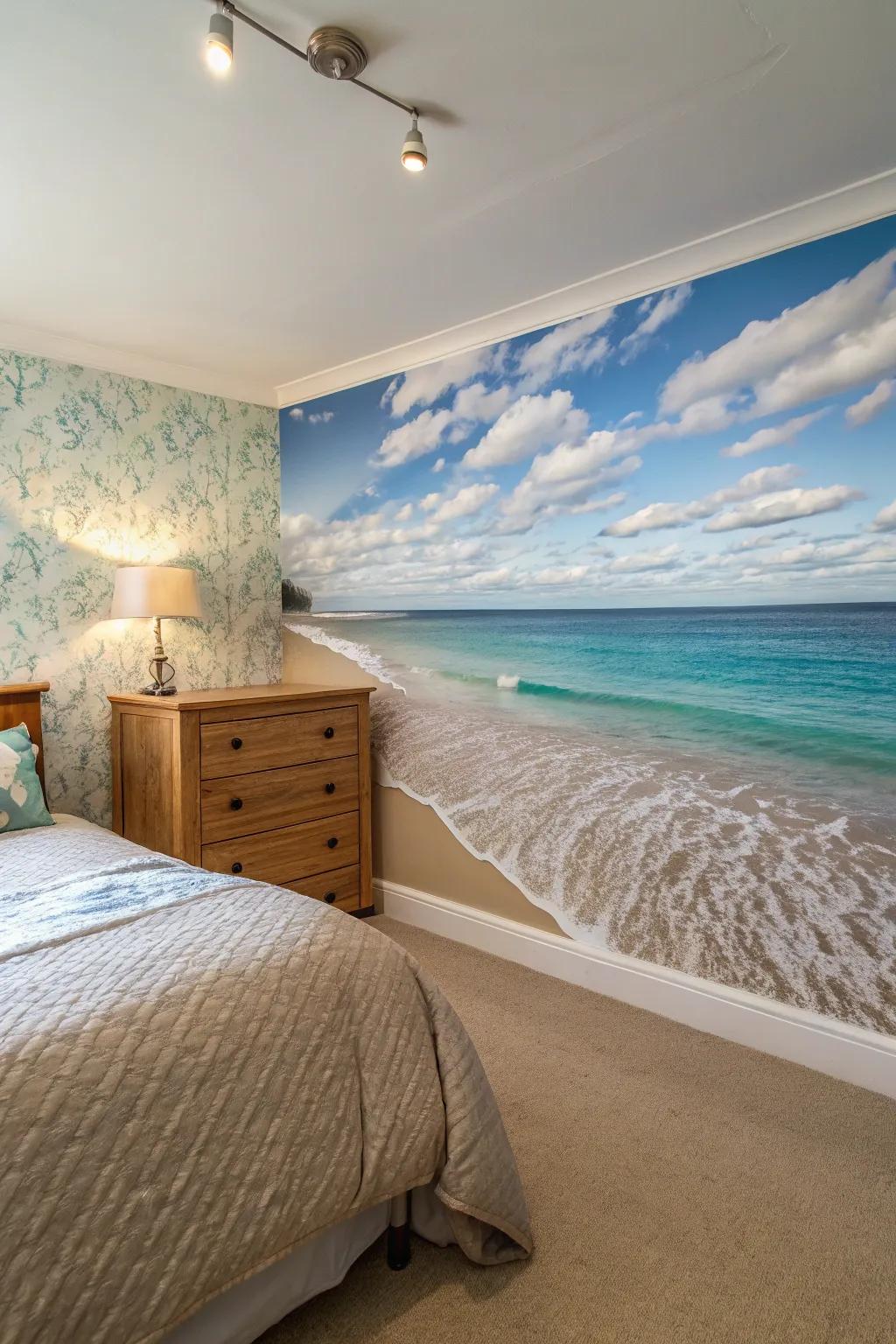 A beach mural can turn your wall into a window to the ocean.