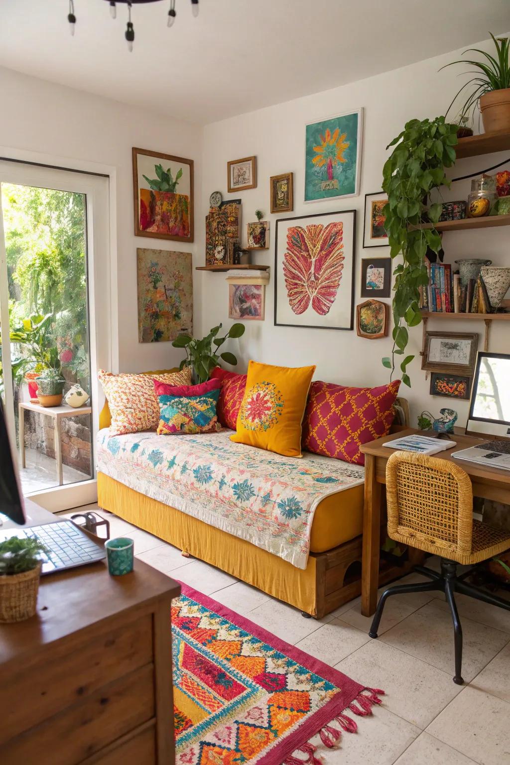 A colorful daybed radiates energy and vivacity in your office.