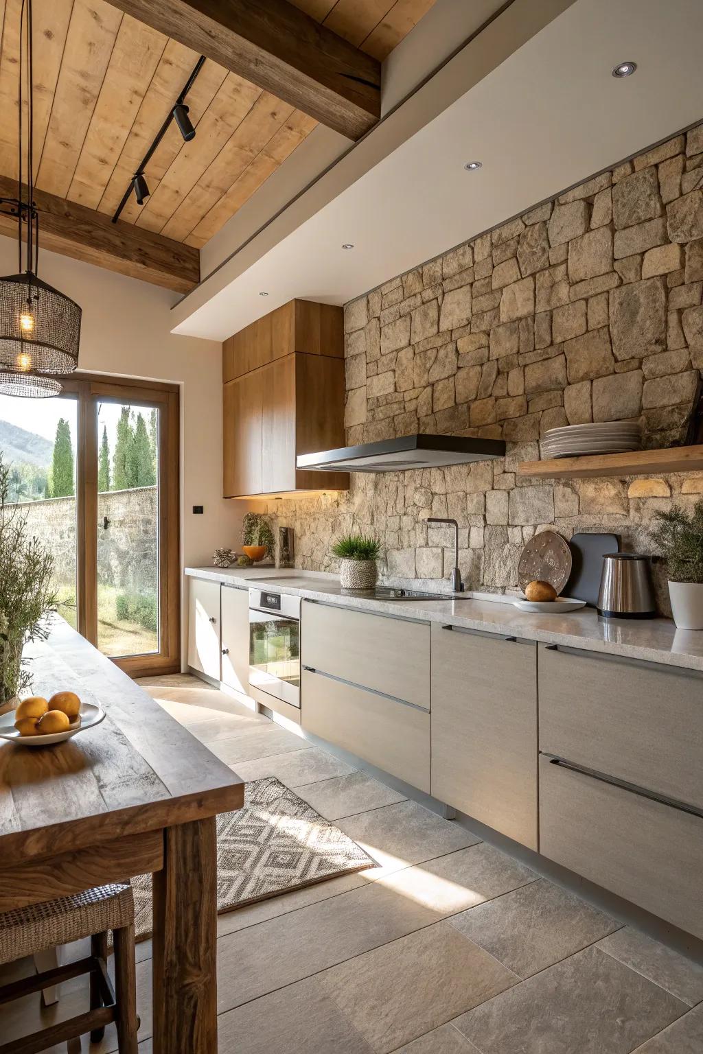 Blended textures bring depth and richness to the kitchen design.