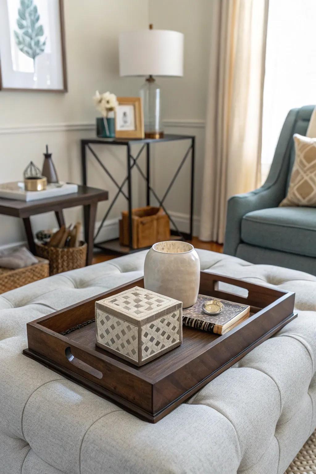 Blend functionality with style using coasters and boxes.