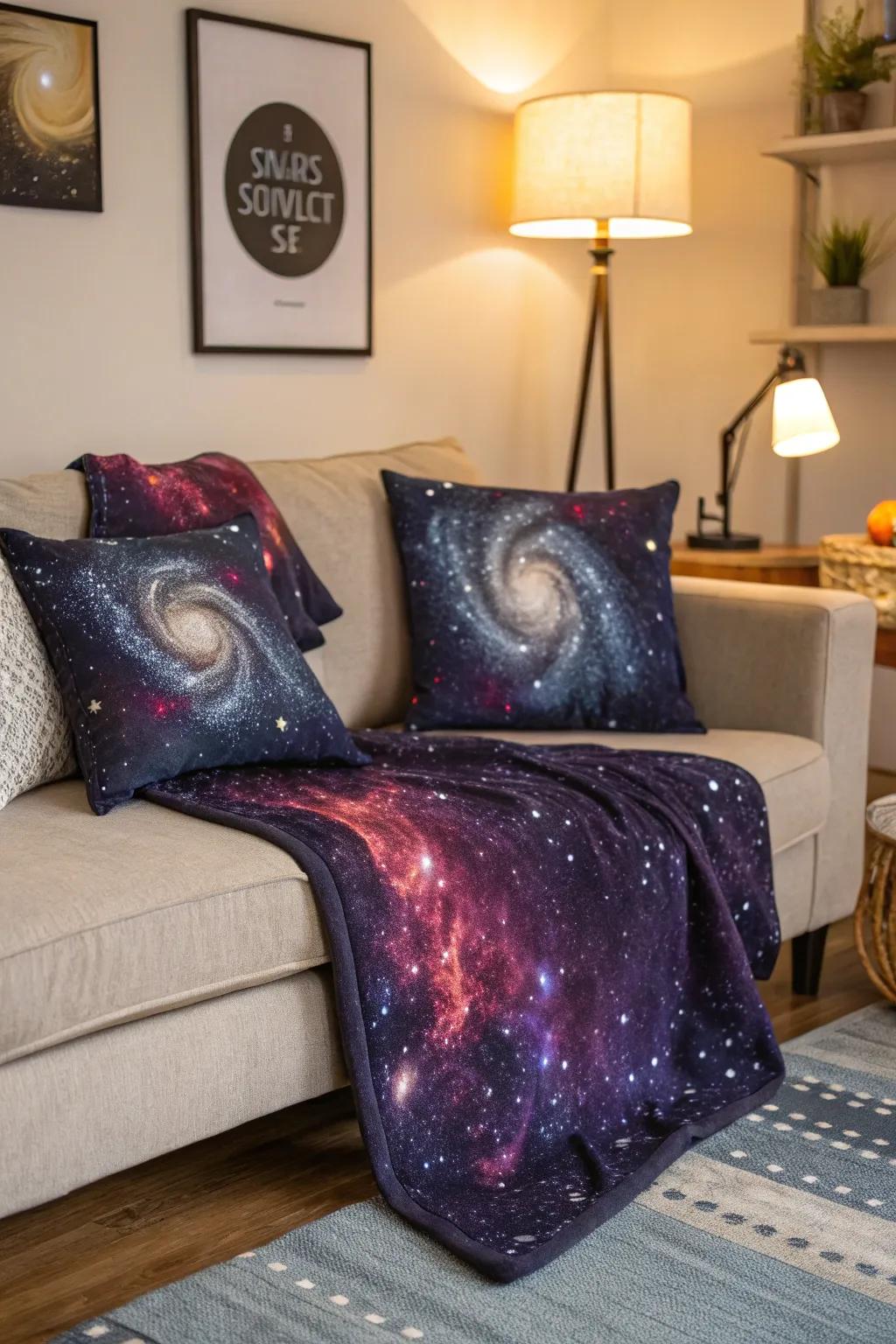 Cosmic print fabrics bestow a nuance of the galaxy upon your abode.