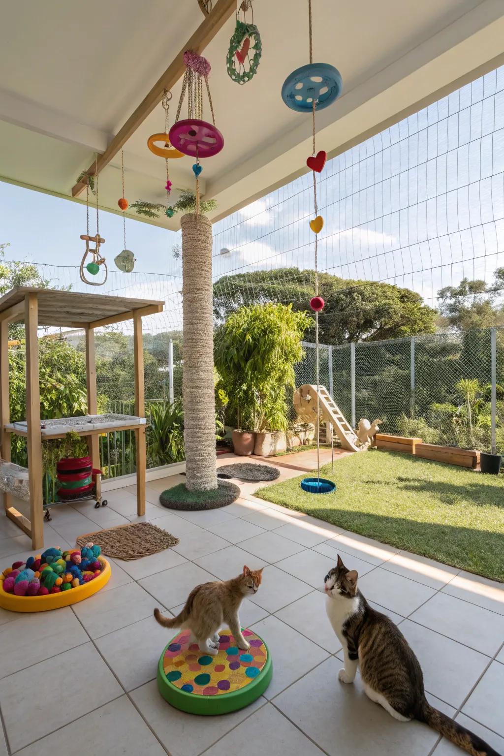 Interactive playthings and conundrums incorporate amusement and stimulation to outdoor play.
