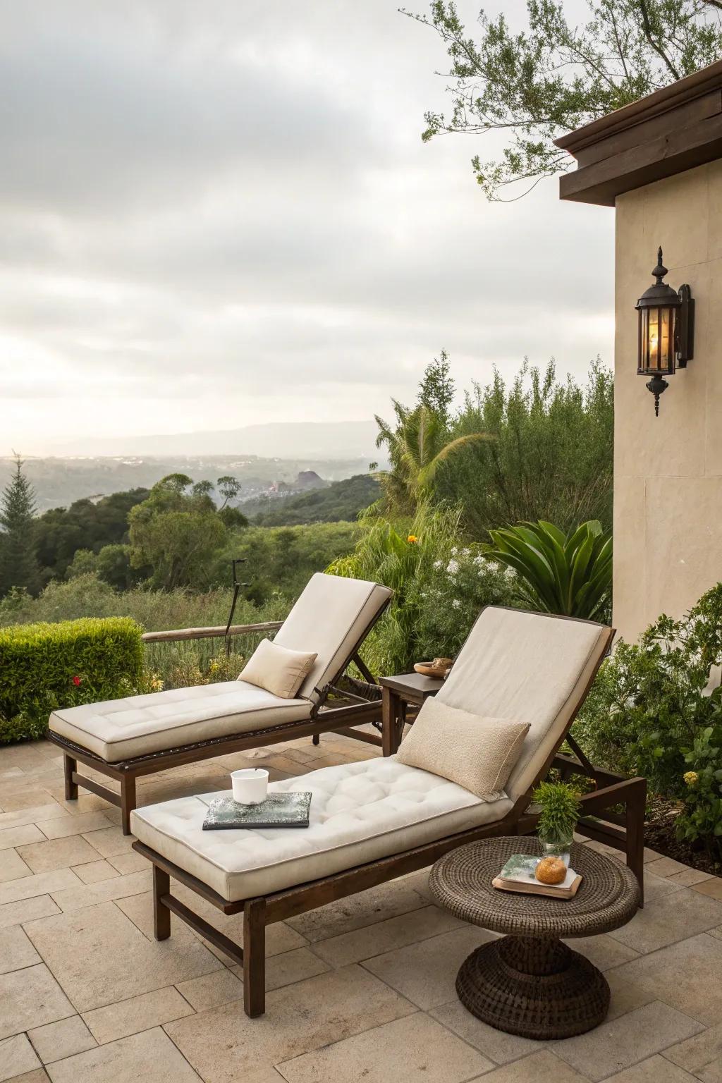 Chaise loungers deliver a luxurious location for relaxation.