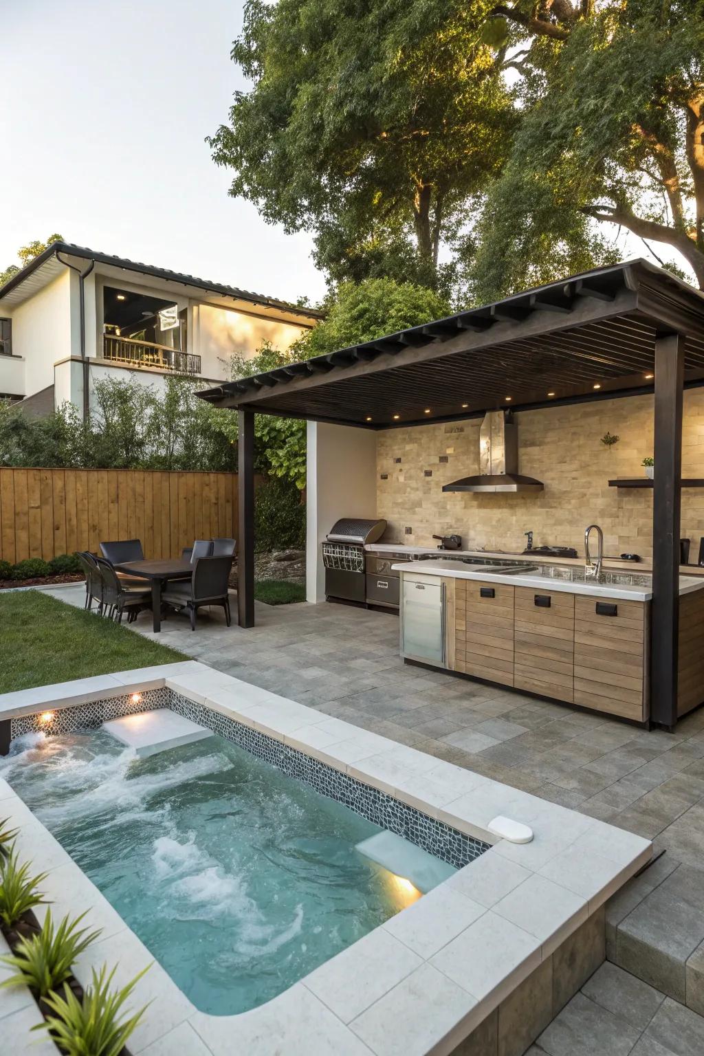 Pair a pool and hot tub for the ultimate relaxation spot.