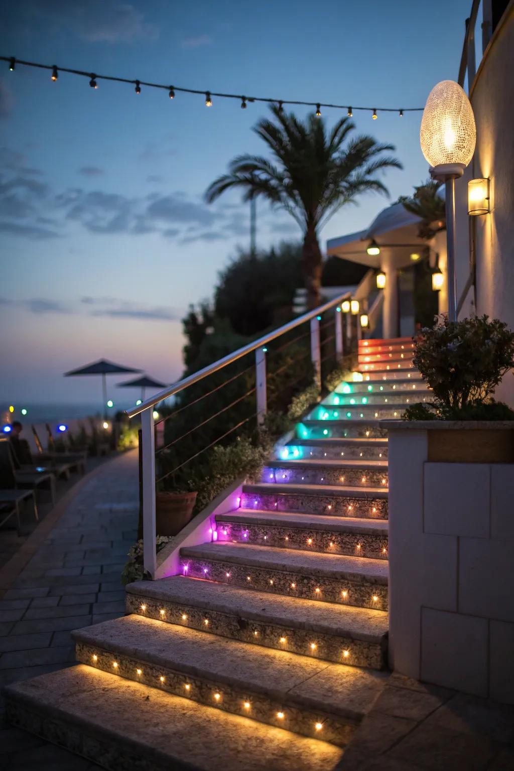 LED lights create a magical glow on these steps.