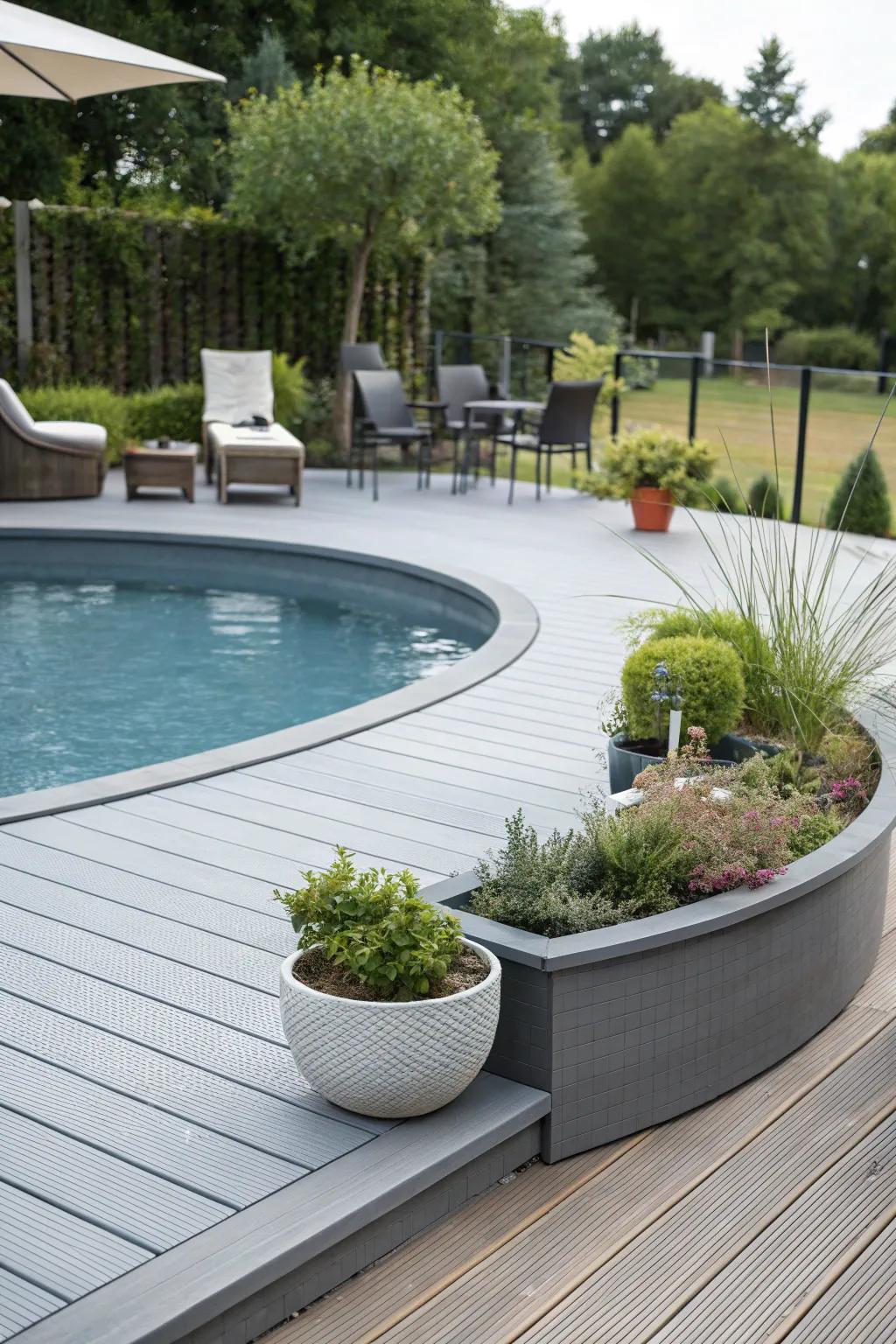 Synthetic materials offer a modern, low-maintenance deck solution.