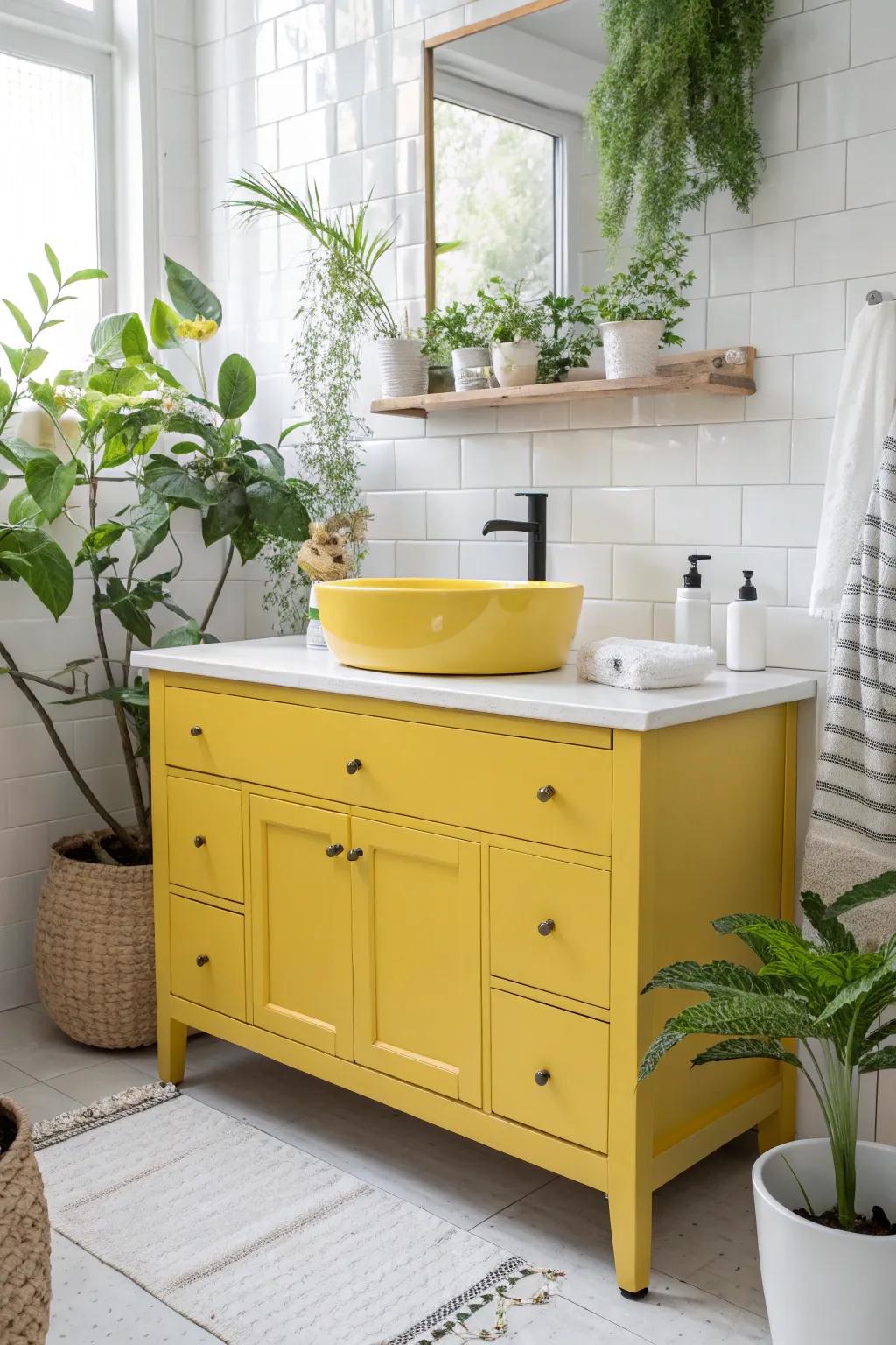 Gold vanities bring a cheerful, bright vibe.