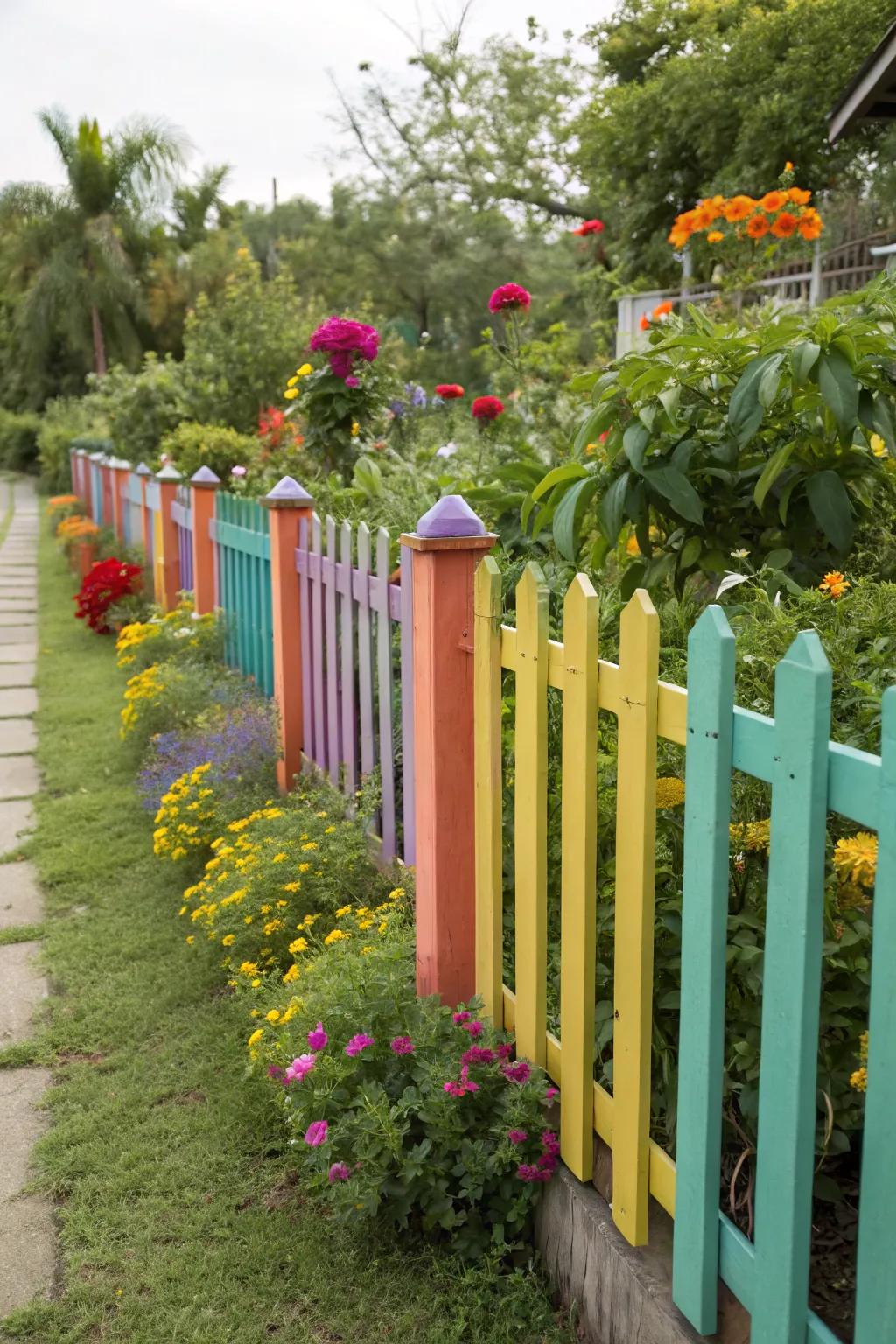 Coordinating shades make the garden feel cohesive.