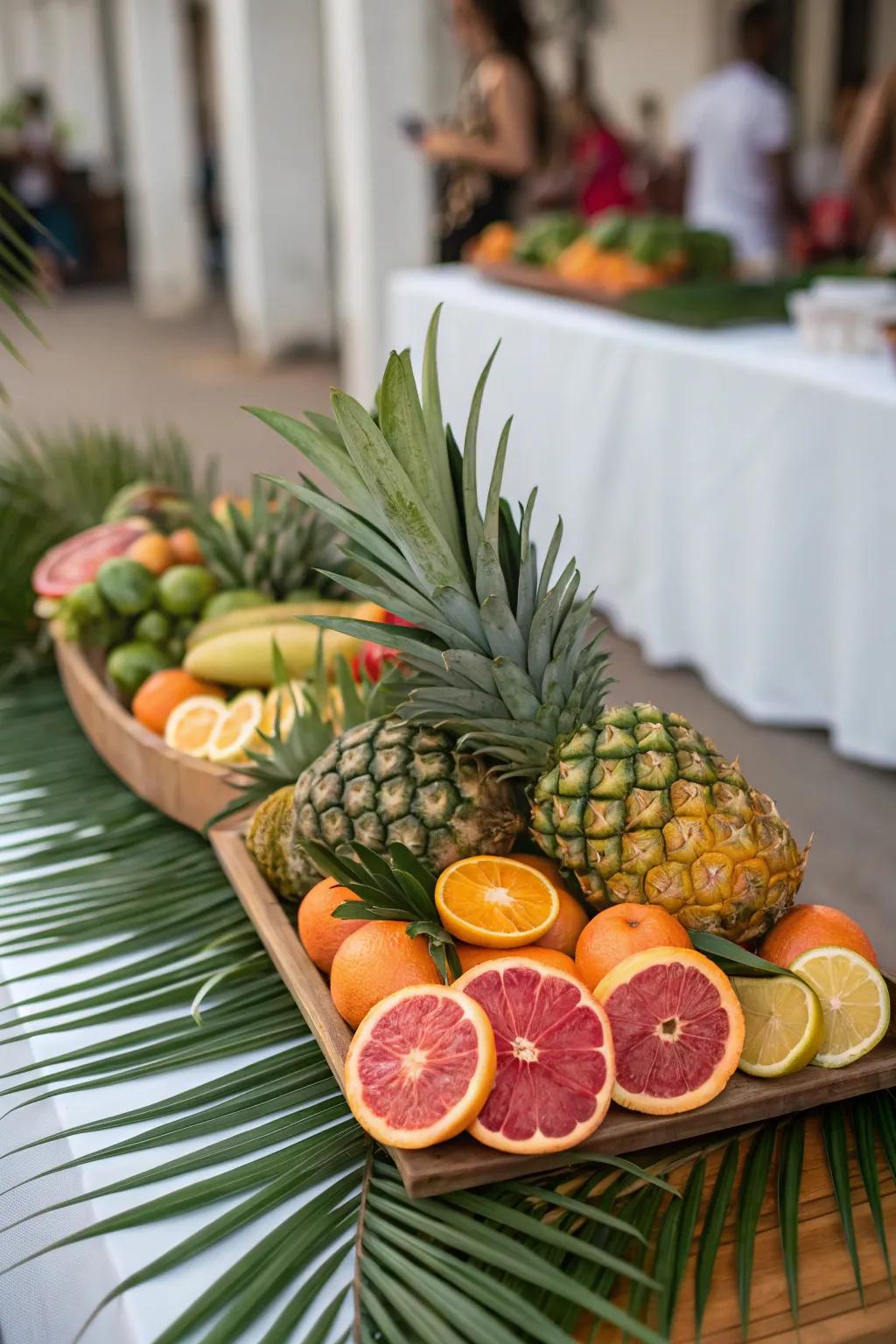 Fruits add a fun and fresh element to palm centerpieces.