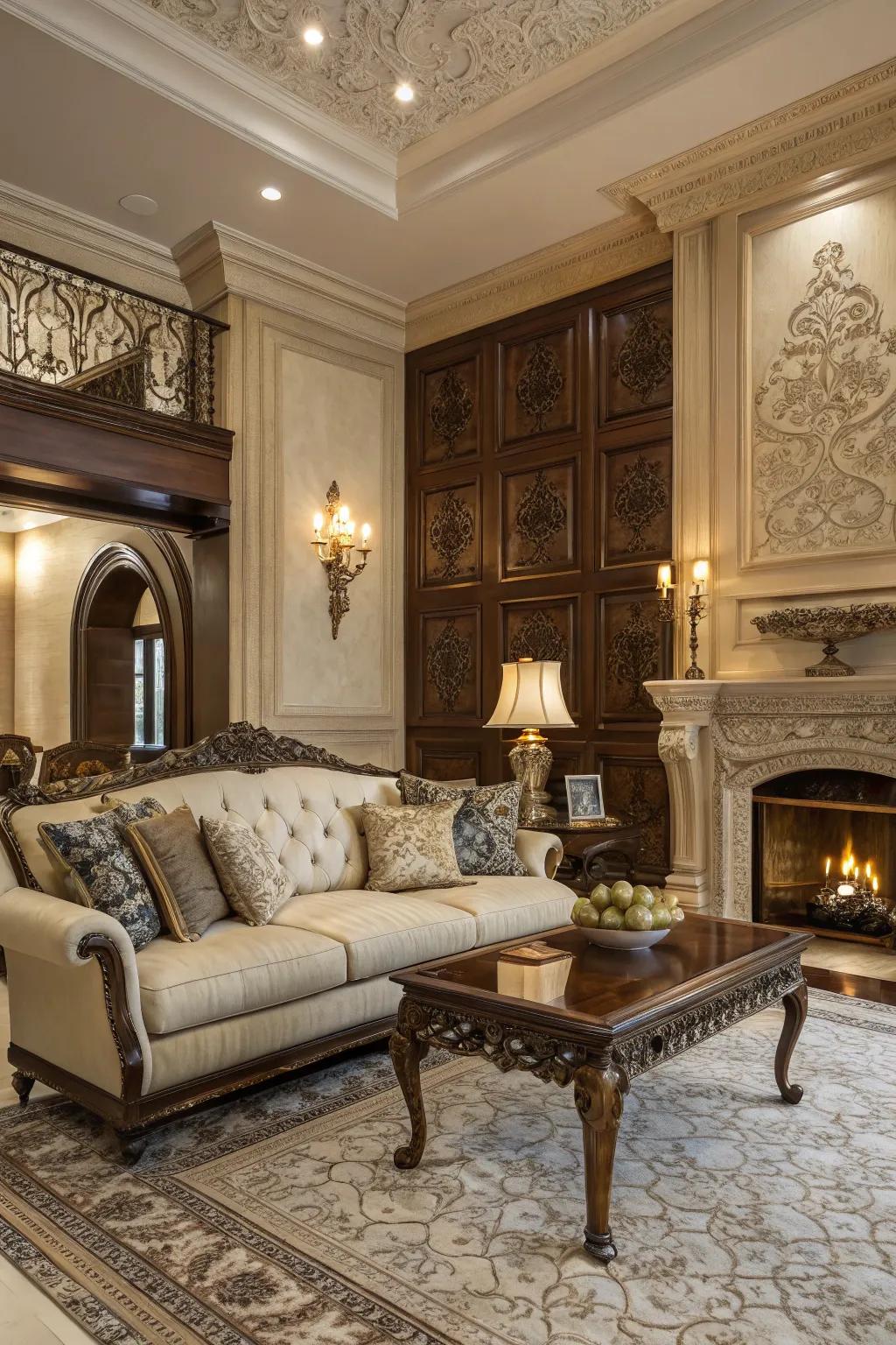 Living area featuring classic heritage panel styles.