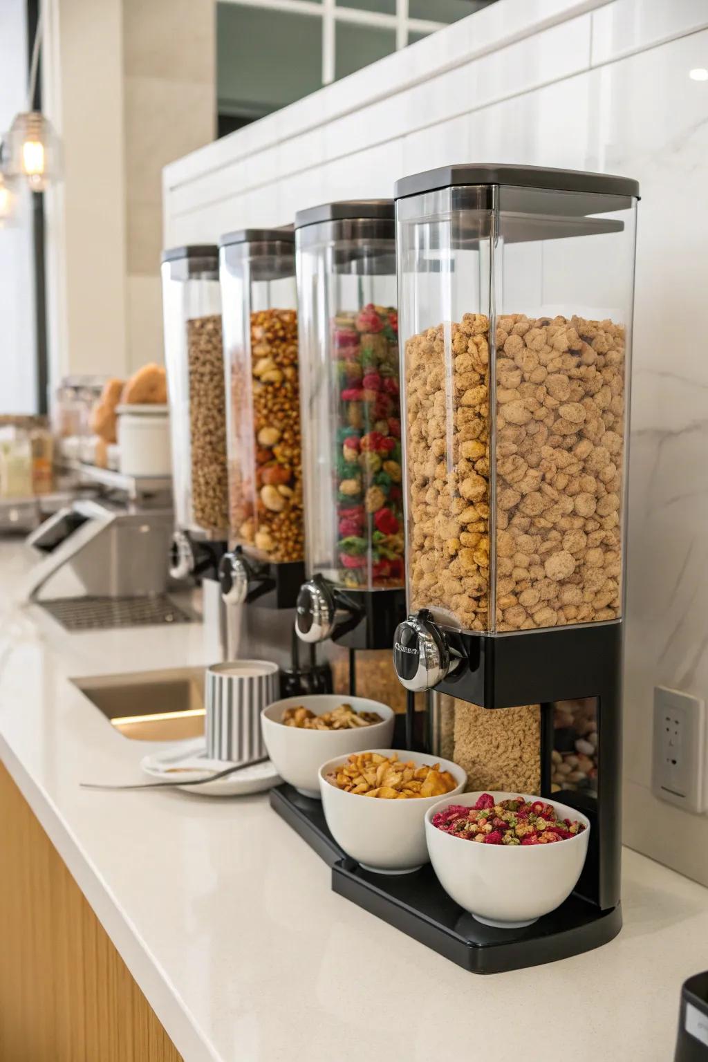Snack spigots present a polished and useful avenue for storing food storage articles.