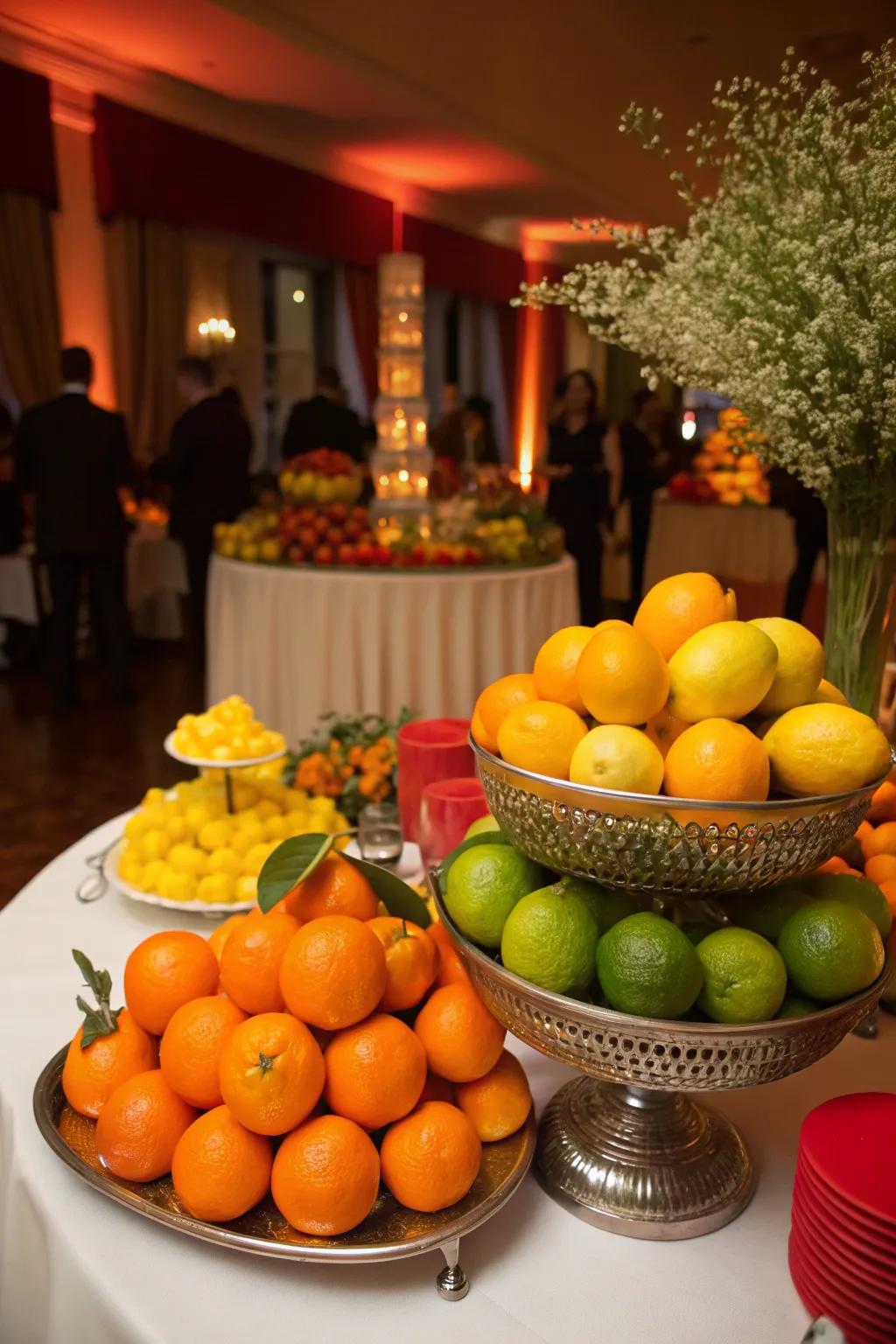 Citrus fruits adding a vibrant and colorful component to the table