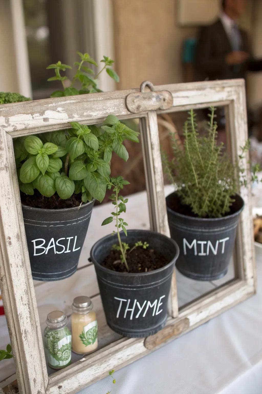 Chalkboard frame herb garden.