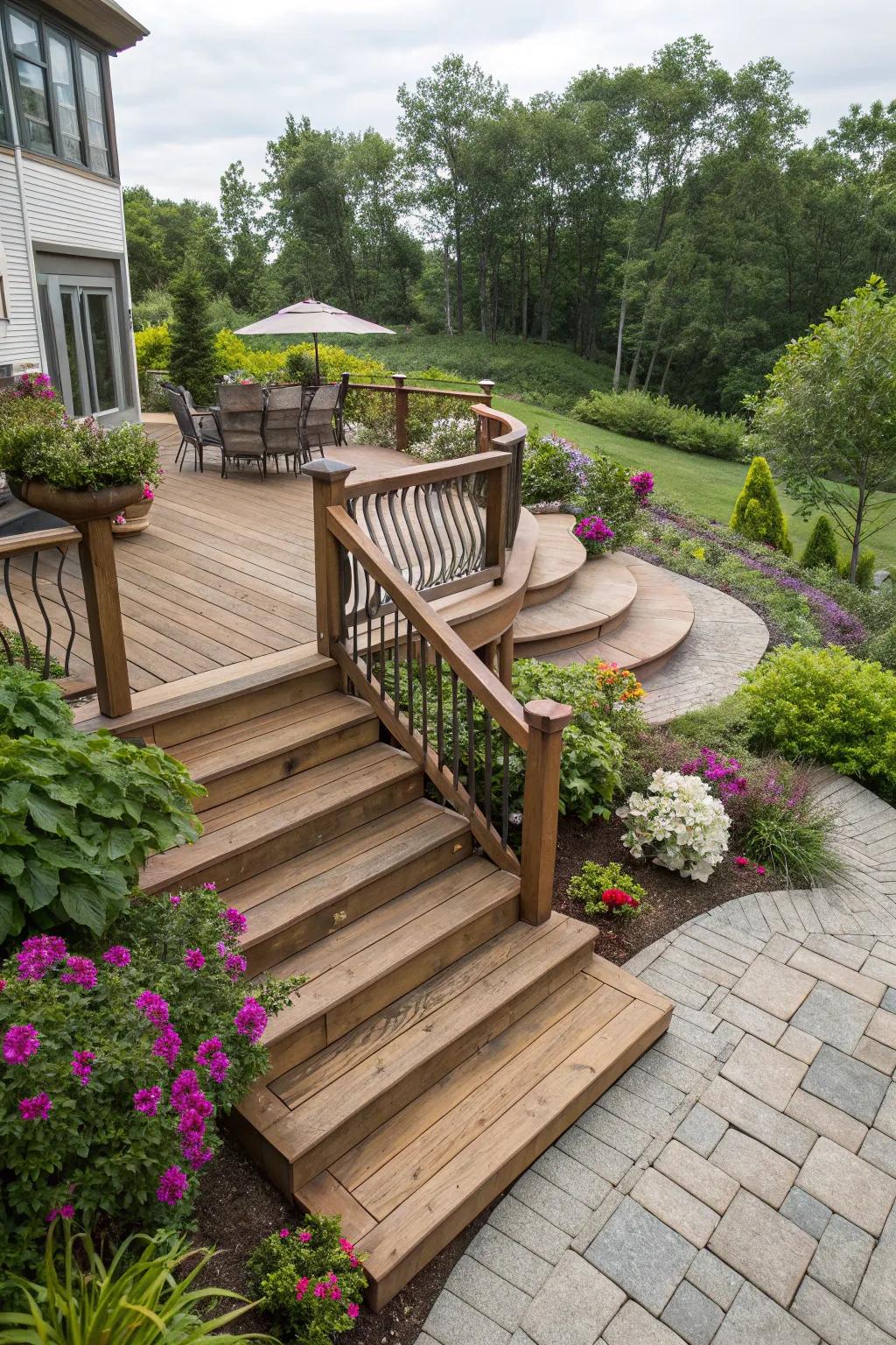 Enclosing treads foster an open, welcoming space.