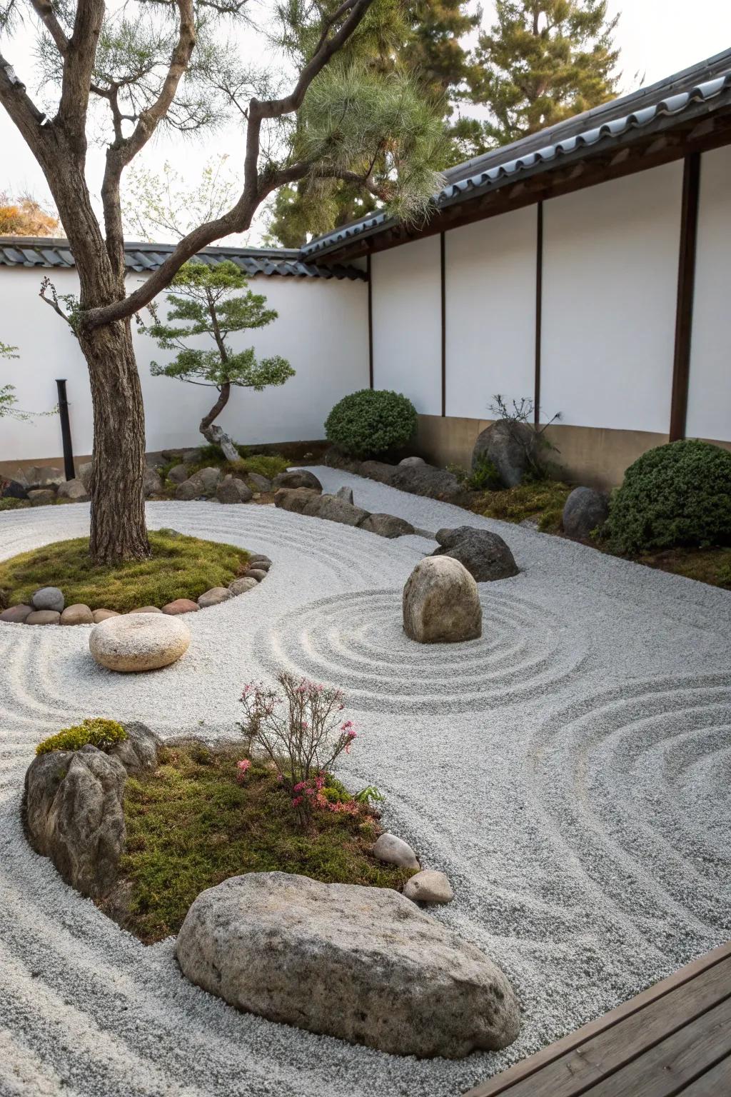 A tranquil Peaceful garden designed for meditation and peace.