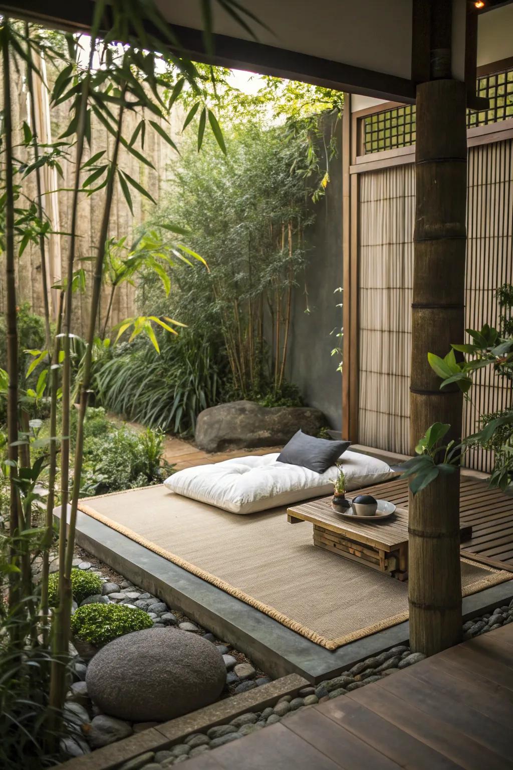 A contemplation alcove presents a serene getaway within the garden.