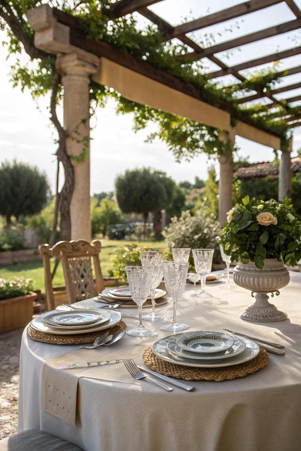 Dine under the stars with a shade dining setup.