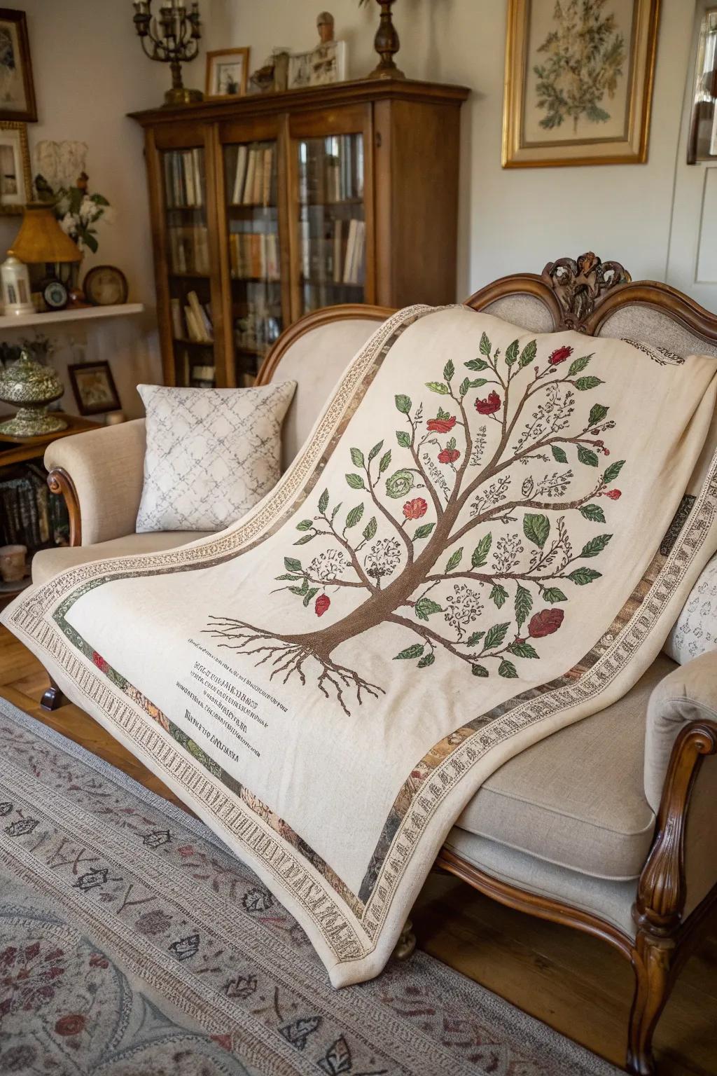 A throw with a detailed family tree design, perfect for celebrating your heritage.