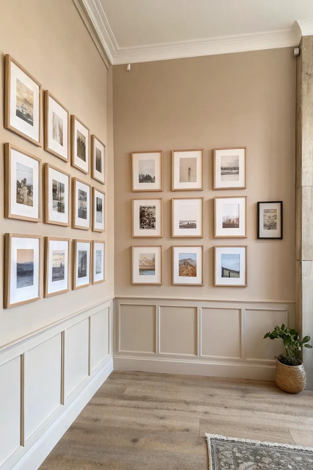 A minimalist picture wall with a subtle color palette.
