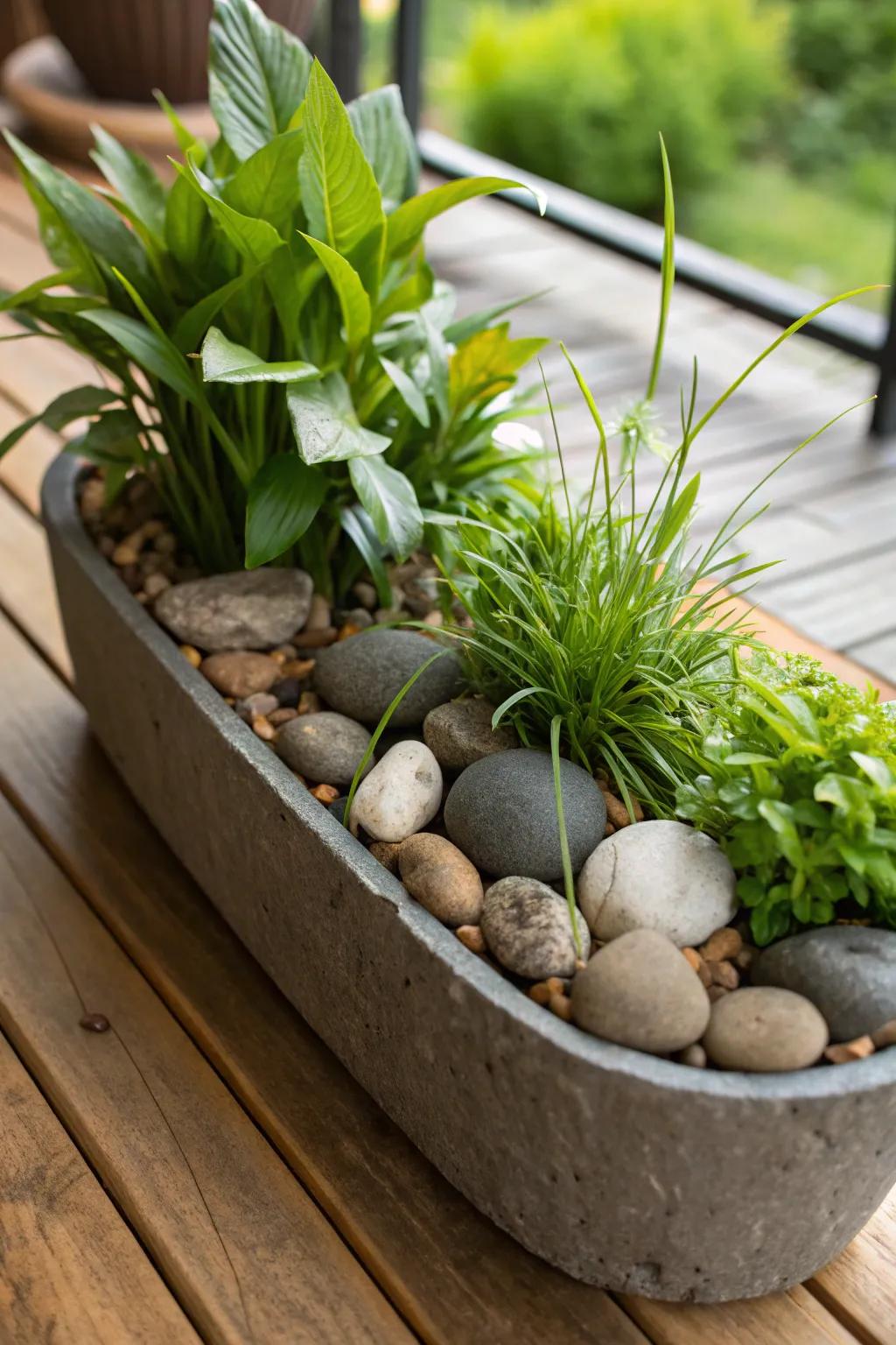 Combine natural objects like stems and stones.