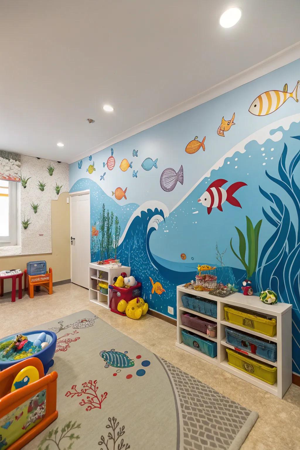 An under-the-sea theme fashions a serene and adventurous playroom.