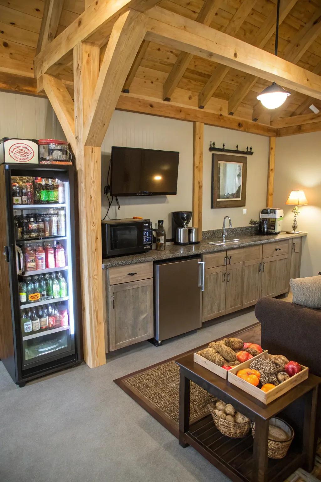 A kitchenette enhances the ease of your man cave experience.