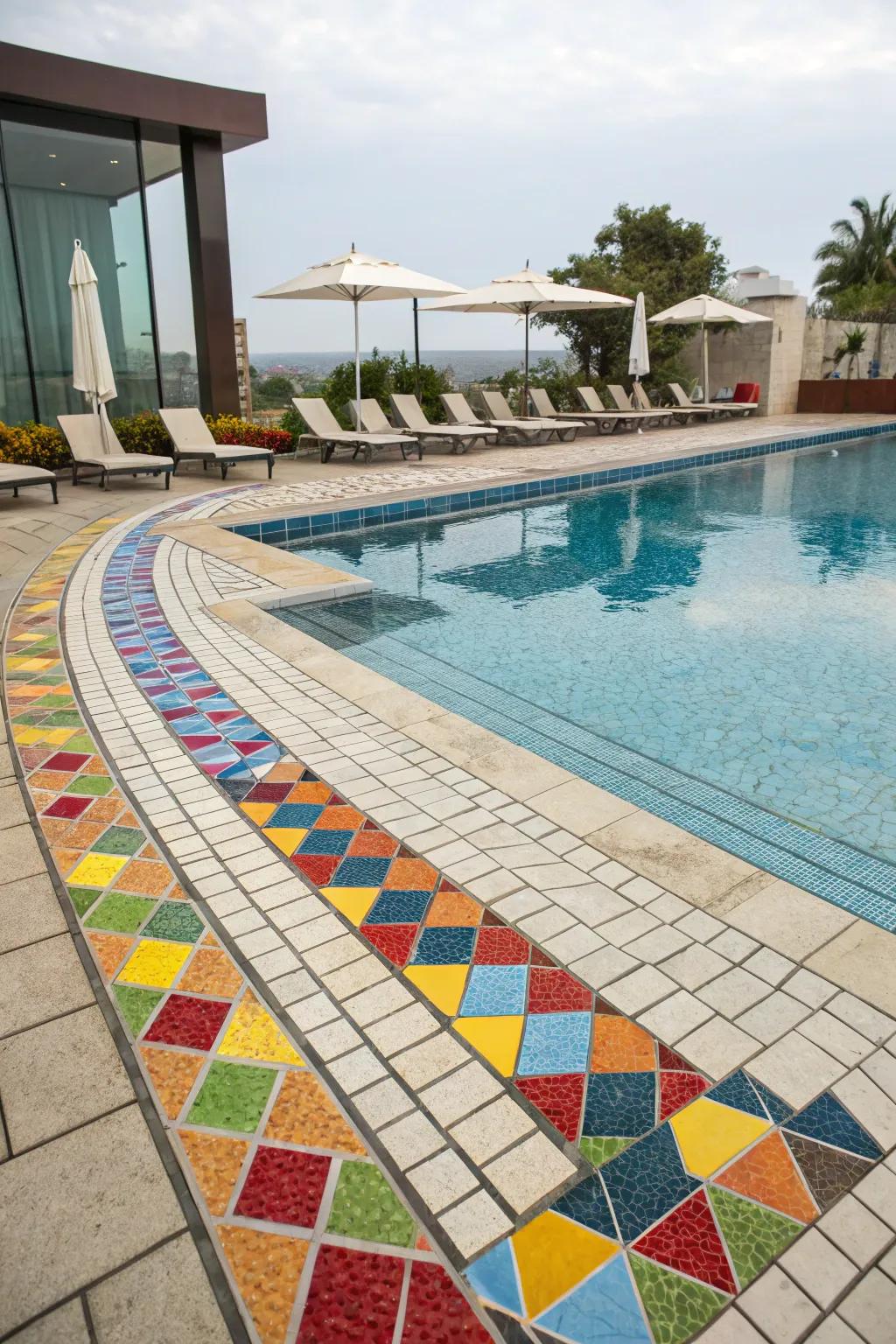 Decorative tiles bring vibrant patterns and a personal touch to your pool area.