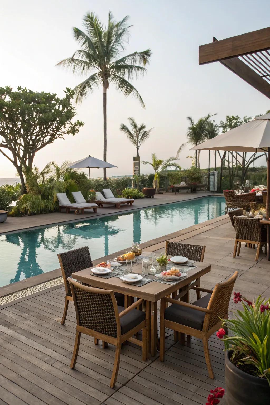 Versatile areas featuring combined lounging and dining setups.