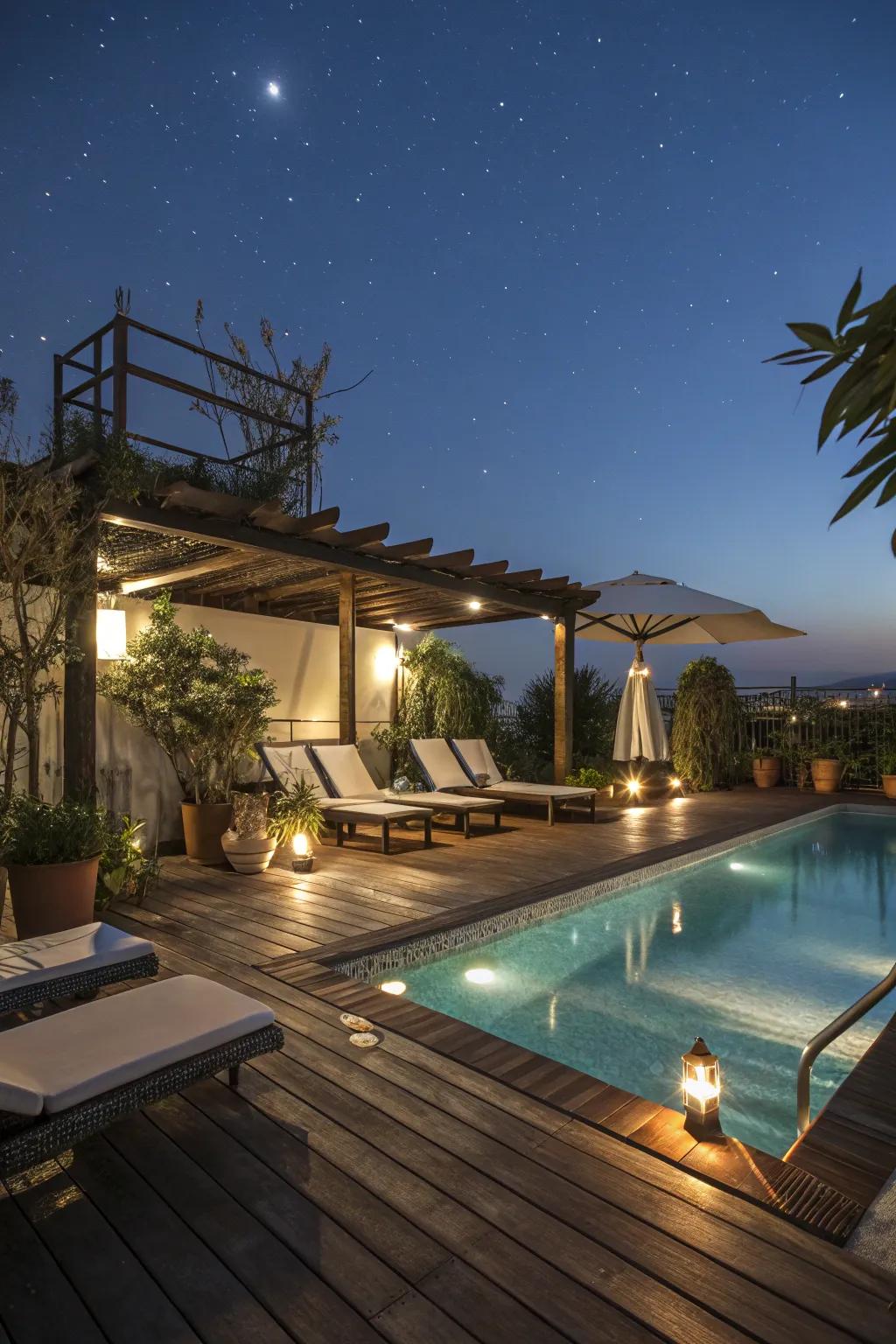 Illuminate your pool area with enchanting ambient lighting.