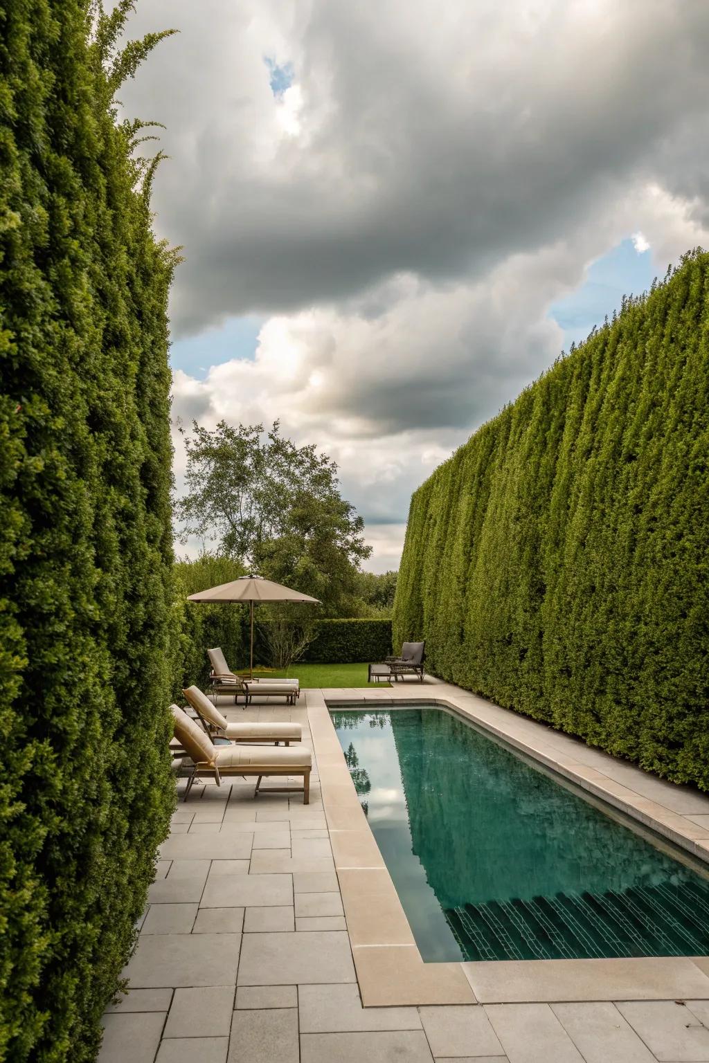 To create a secluded, intimate pool area, use hedges or walls.