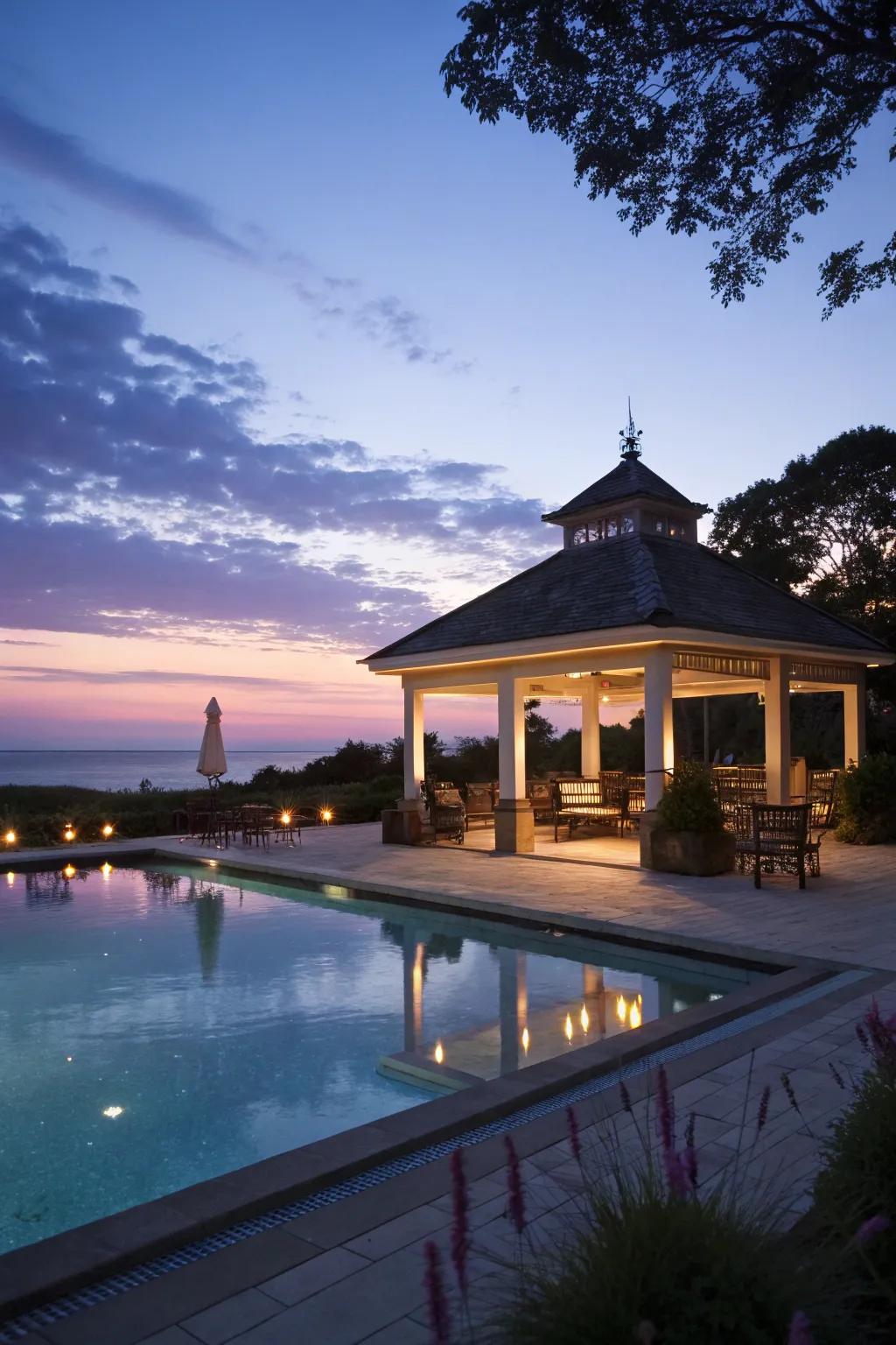Creative lighting features can transform your pool pavilion into a magical nighttime retreat.