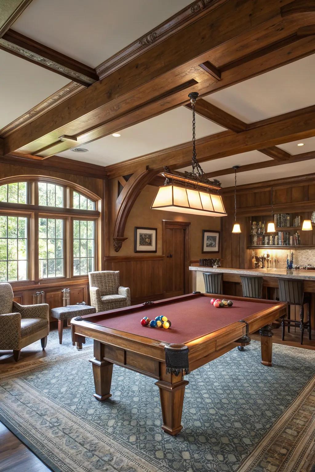 Wood touches can give your pool table room a timeless look.