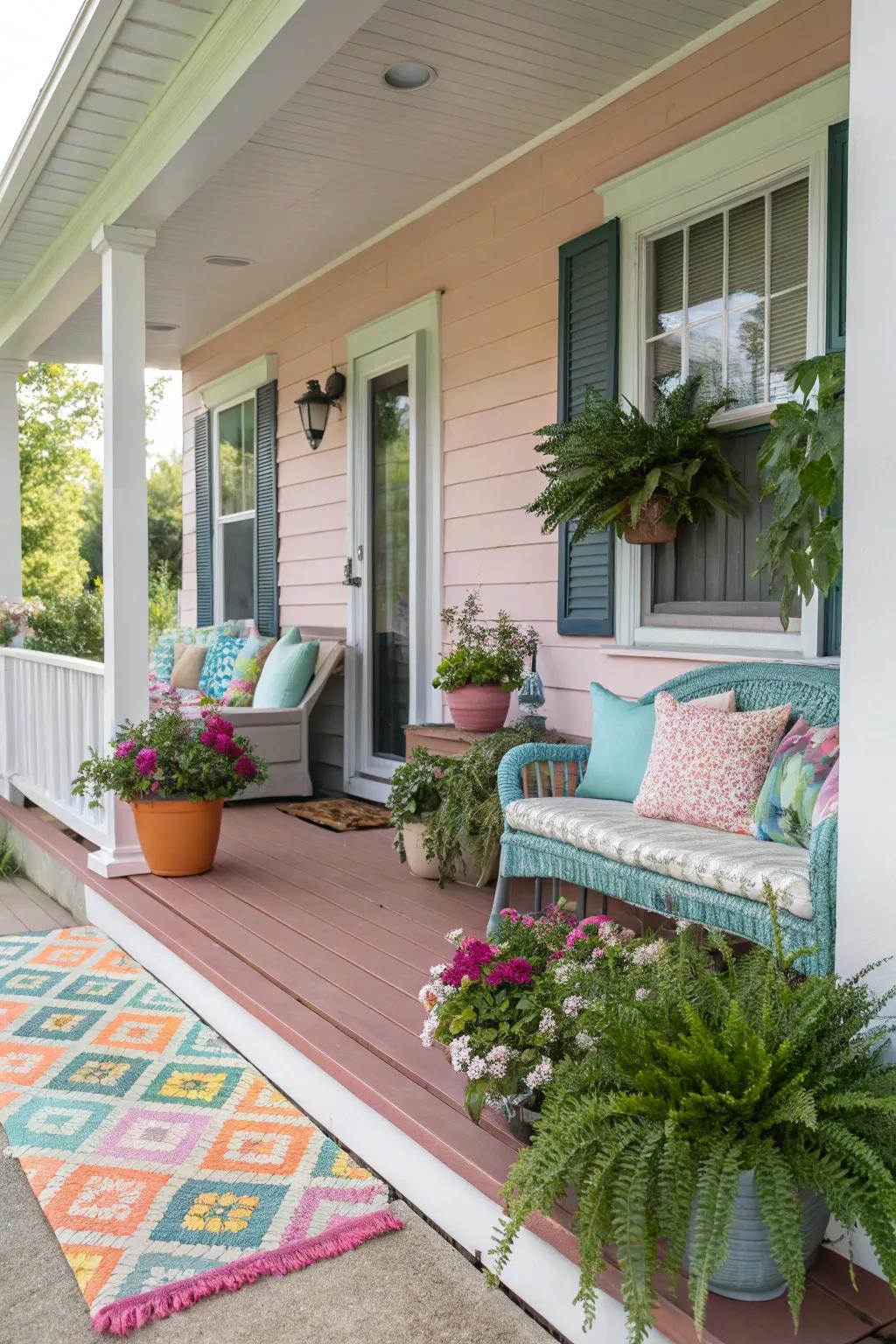 Color coordination creates a harmonious porch setting.