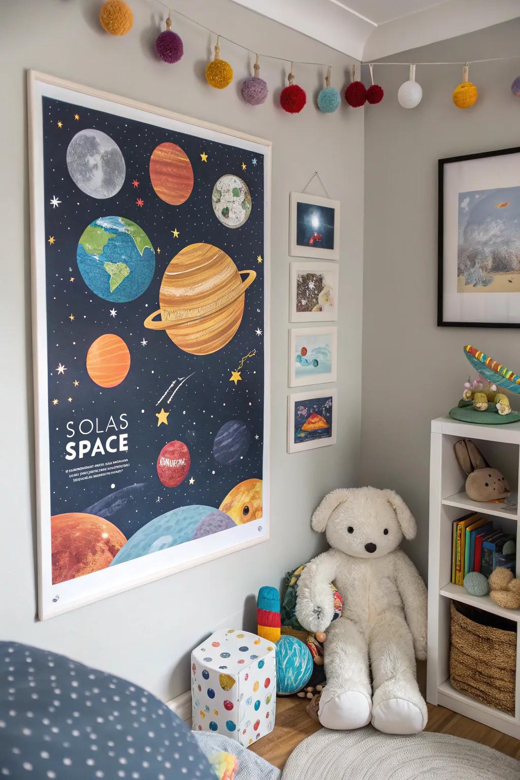 A space adventure poster taking children on a cosmic journey.