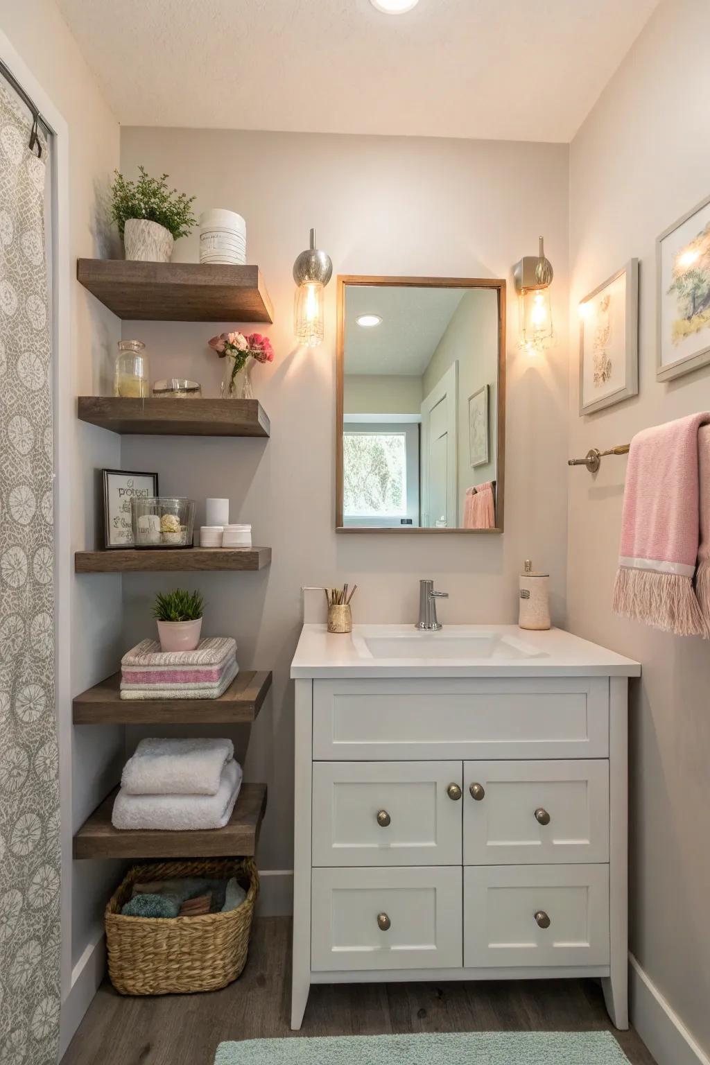 A half-bath with efficient furniture and optimized space utilization.