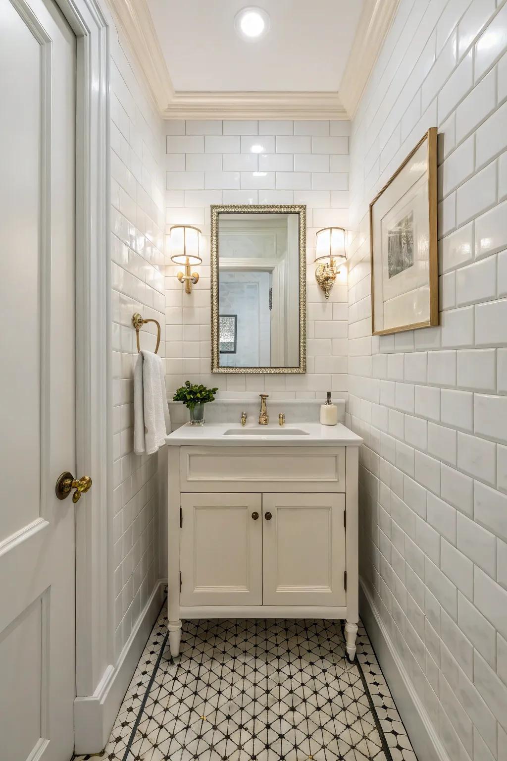 Classic white tiles create a clean and airy atmosphere.