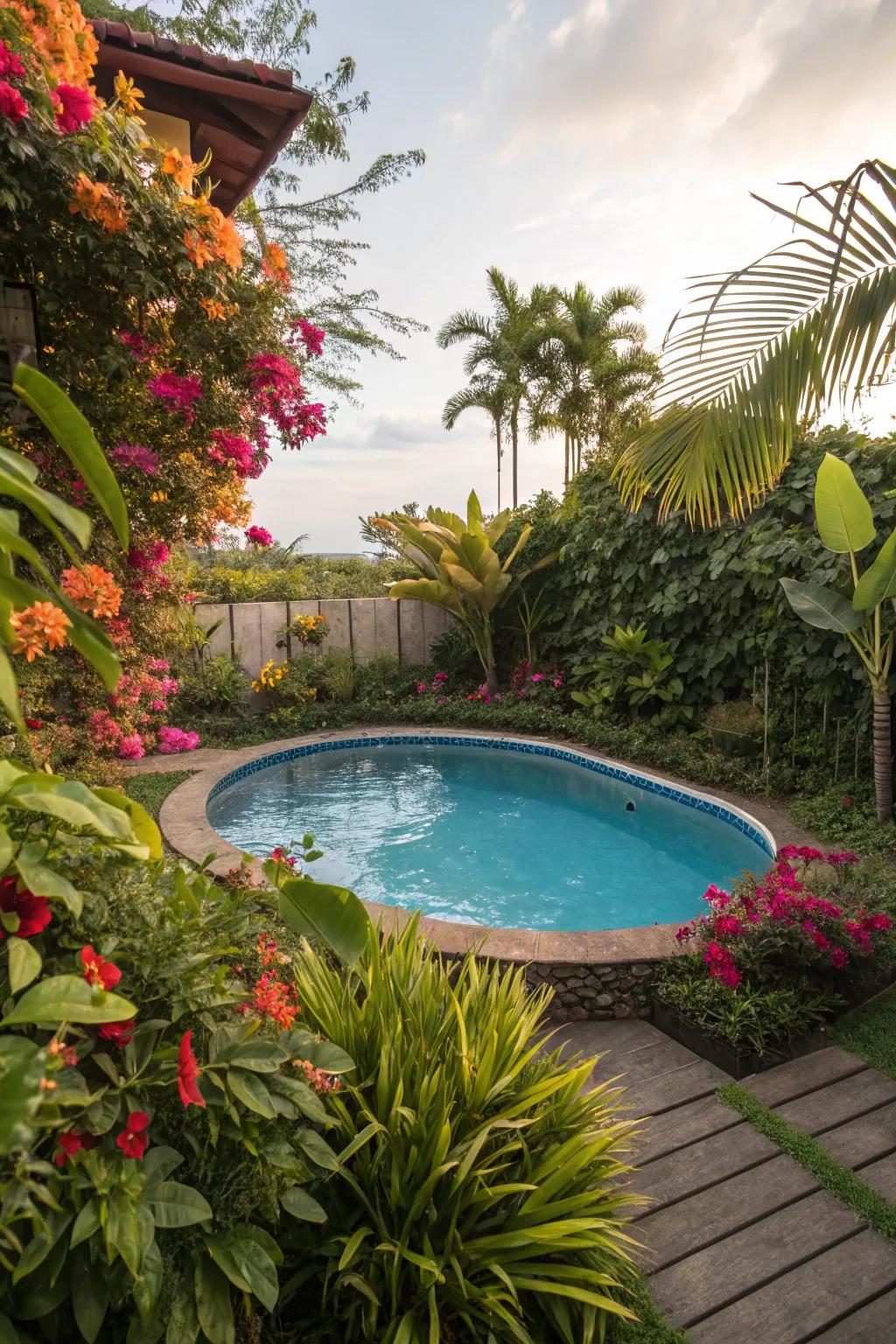 Exotic flora delivers an opulent and far-off seclusion screen.