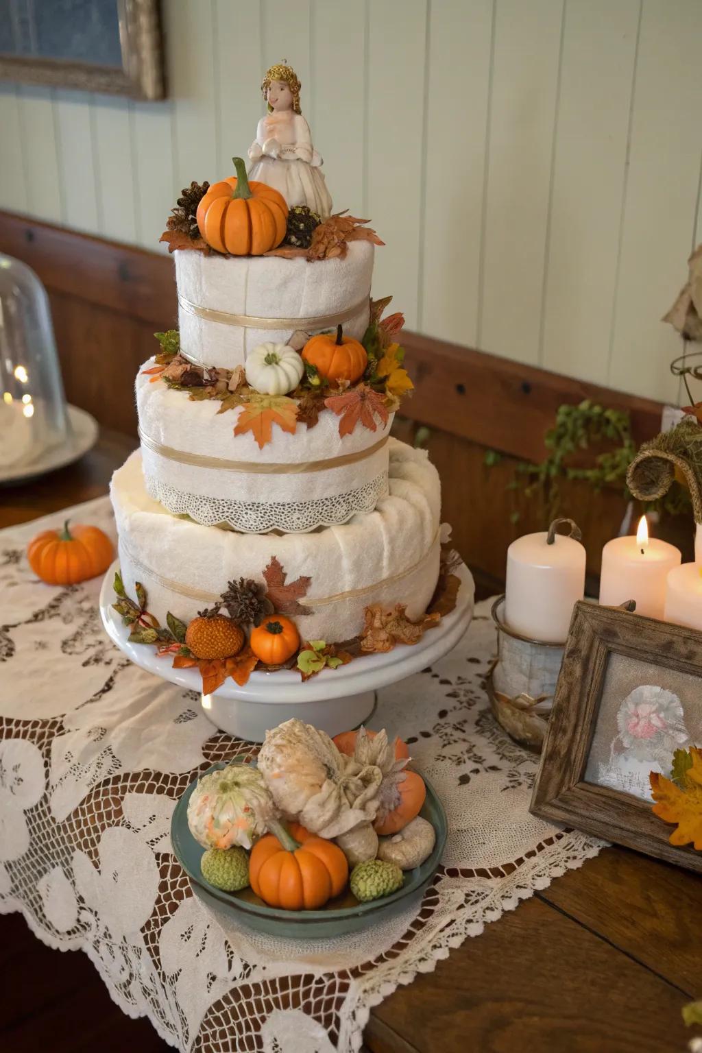 Vintage gourd diaper creations are ideal for a romantic, antiquated ambiance.