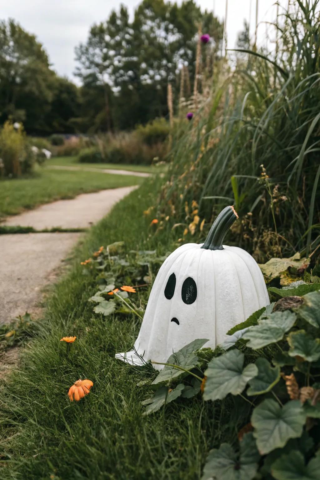 A painted phantom pumpkin that's simple yet effective for Halloween.